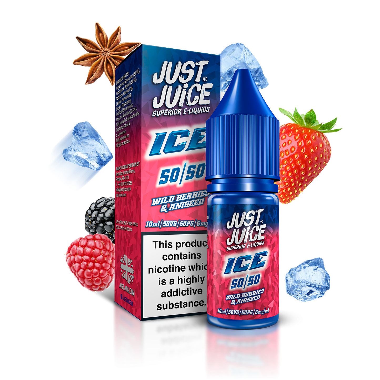 Just Juice ICE 50:50 | Wild Berries & Aniseed | 10ml Single | Various Nicotine Strengths - IFANCYONE WHOLESALE