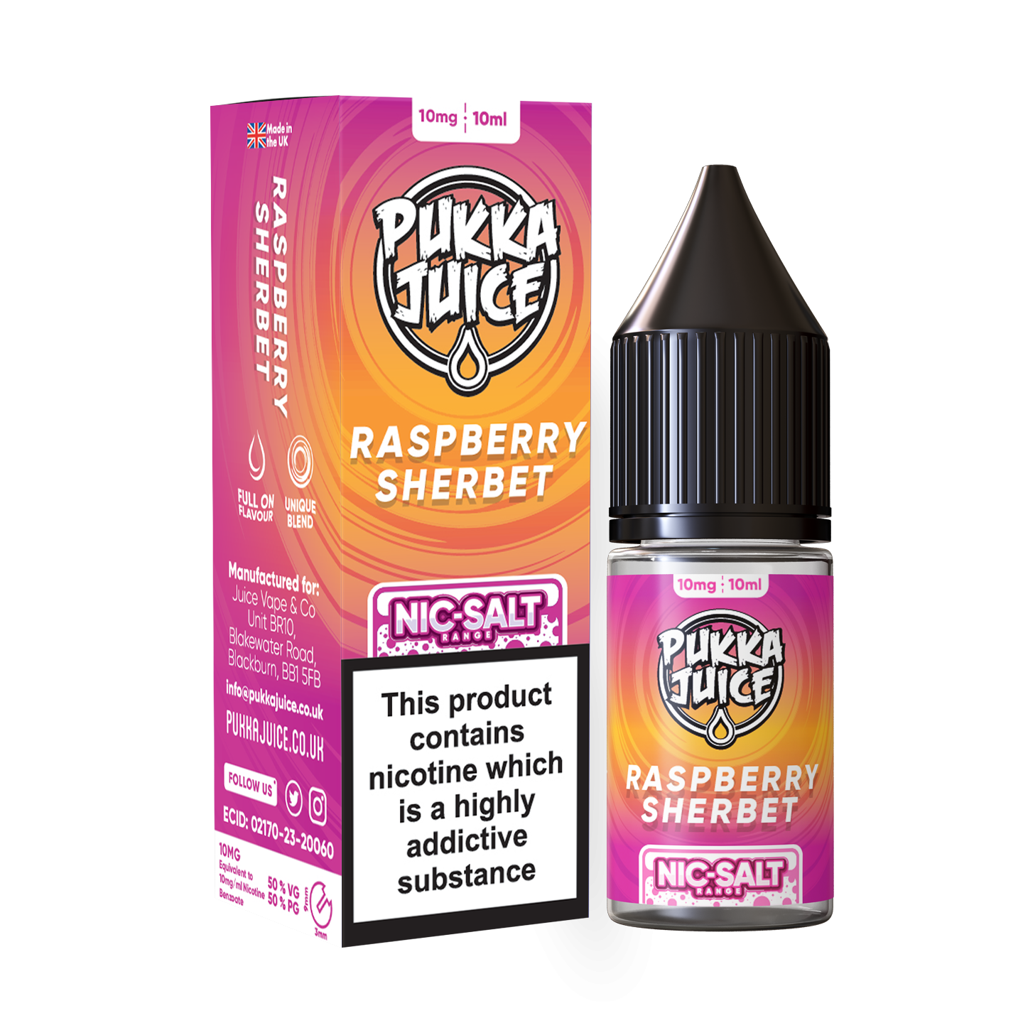 Pukka Juice Nicotine Salts | RASPBERRY SHERBET | 10ml | 10mg / 20mg Nic Salt - IFANCYONE WHOLESALE