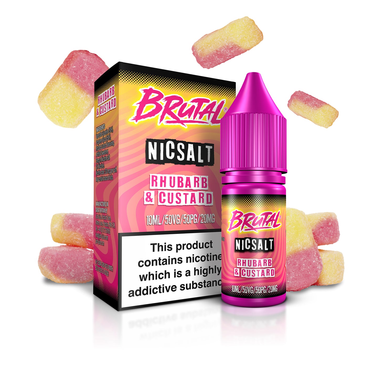 Just Juice BRUTAL Range | Rhubarb & Custard | 10ml Nic Salts | 11mg / 20mg Nicotine Salt Strength