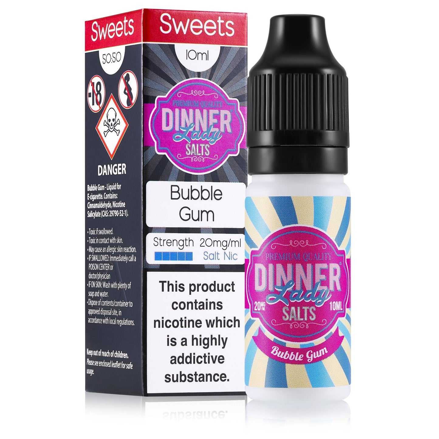 Dinner Lady Salts | Sweets Range | Bubblegum Mint | 10ml Single | 10mg / 20mg Nicotine Salt