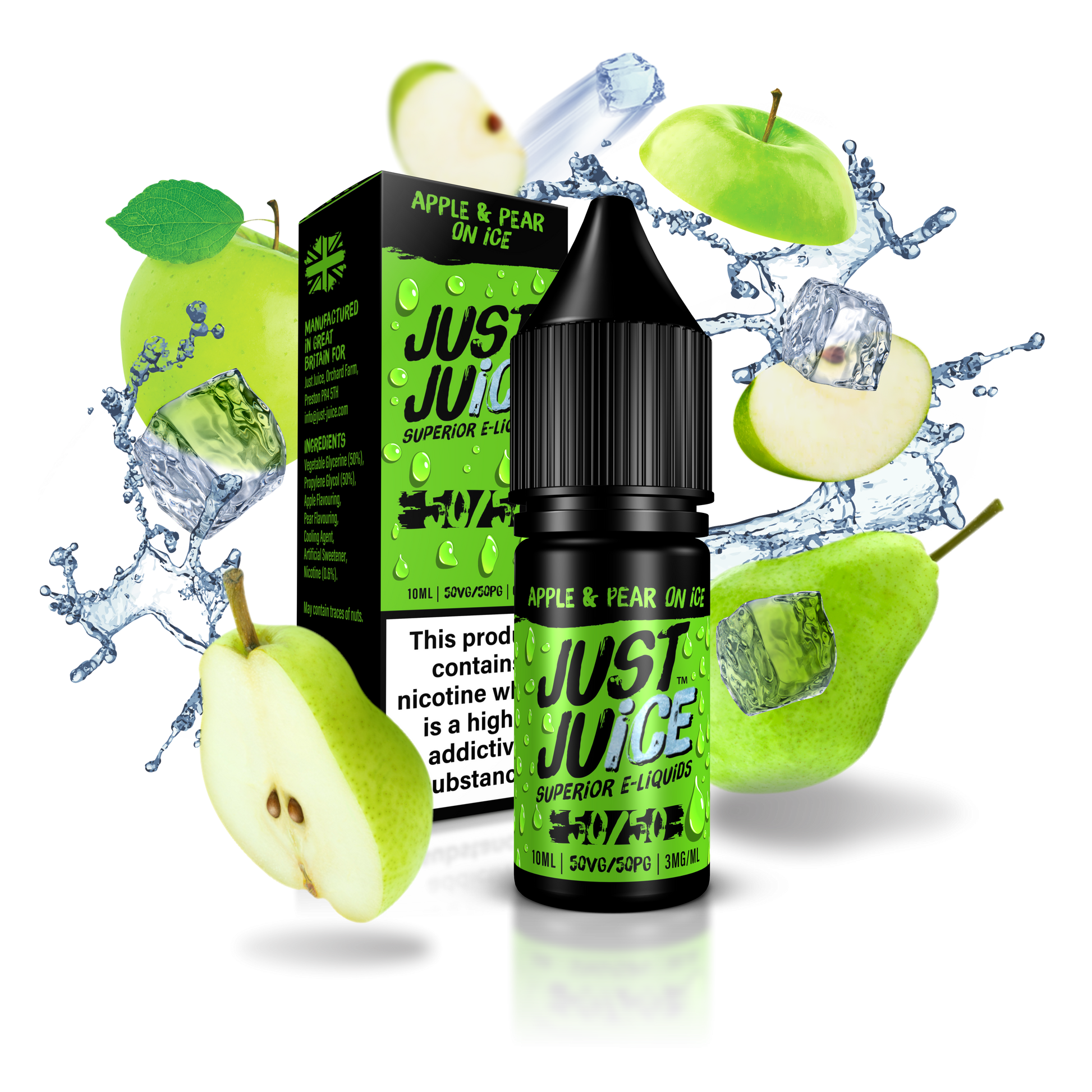 Just Juice 50:50 | APPLE & PEAR ON ICE | 10ml Single | Various Nicotine Strengths - IFANCYONE WHOLESALE