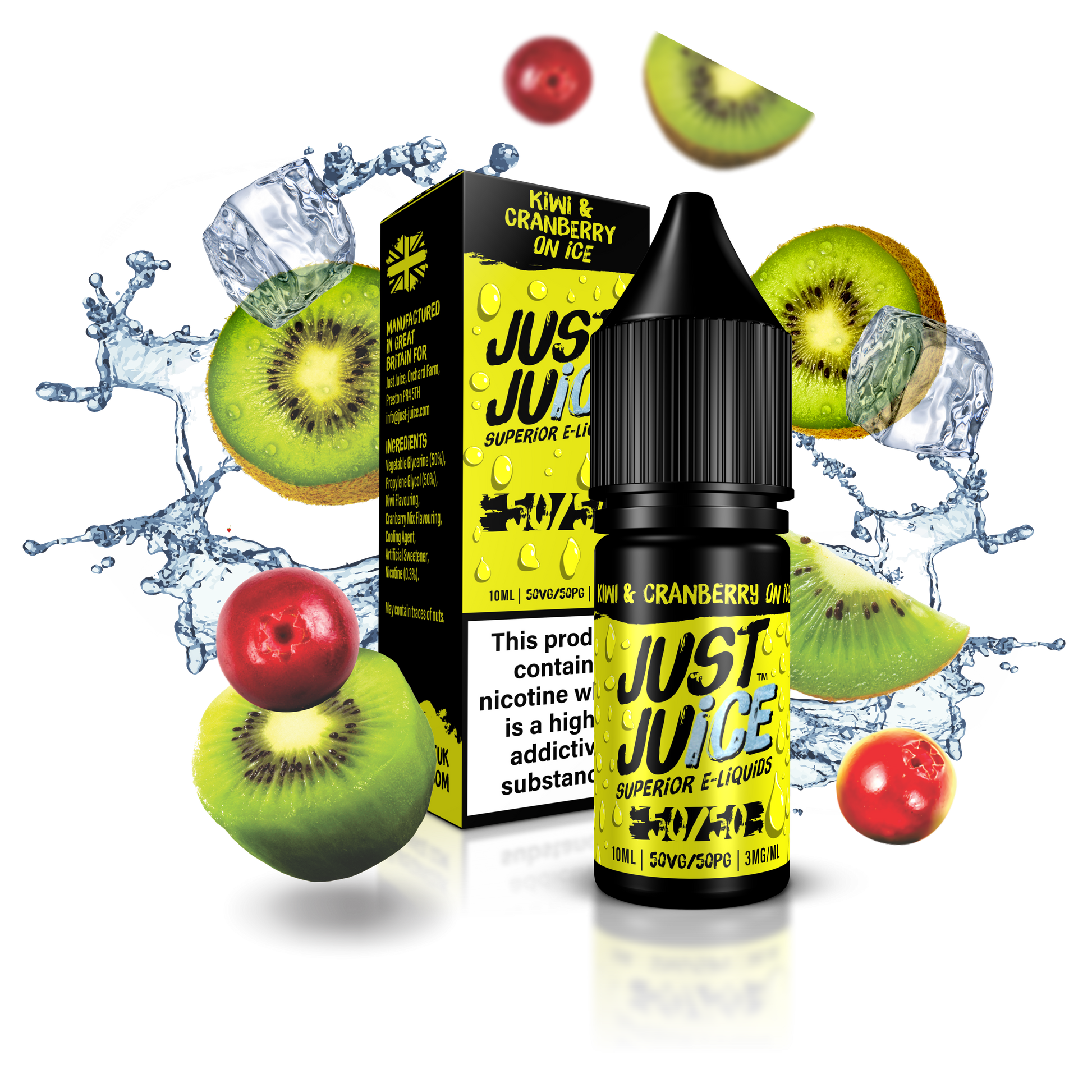 Just Juice 50:50 | KIWI & CRANBERRY ON ICE | 10ml Single | Various Nicotine Strengths - IFANCYONE WHOLESALE