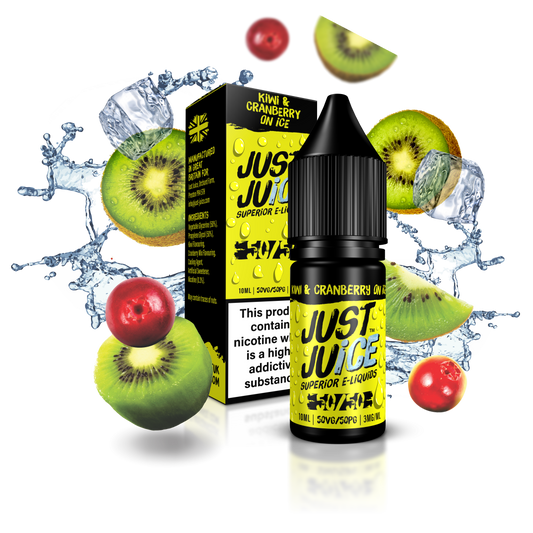 Just Juice 50:50 | KIWI & CRANBERRY ON ICE | 10ml Single | Various Nicotine Strengths - IFANCYONE WHOLESALE