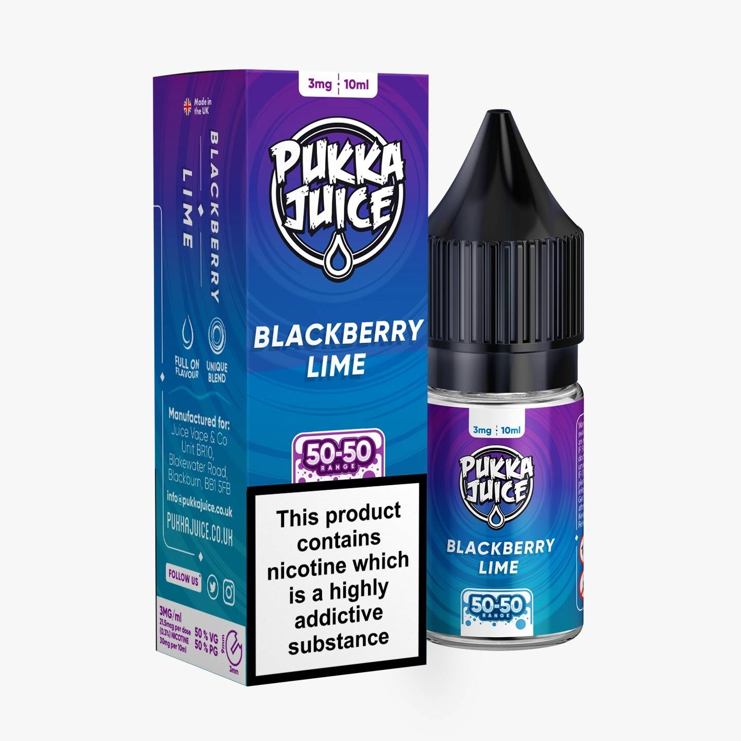 Pukka Juice | 50/50 Range | BLACKBERRY LIME | 10ml TPD Bottles | Various Nicotine Strength - IFANCYONE WHOLESALE