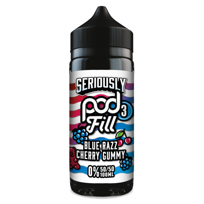 Seriously Pod Fill 3 by Doozy Vape Co | 50/50 VG/PG | Blue Razz Cherry Gummy | 100ml Shortfill | 0mg