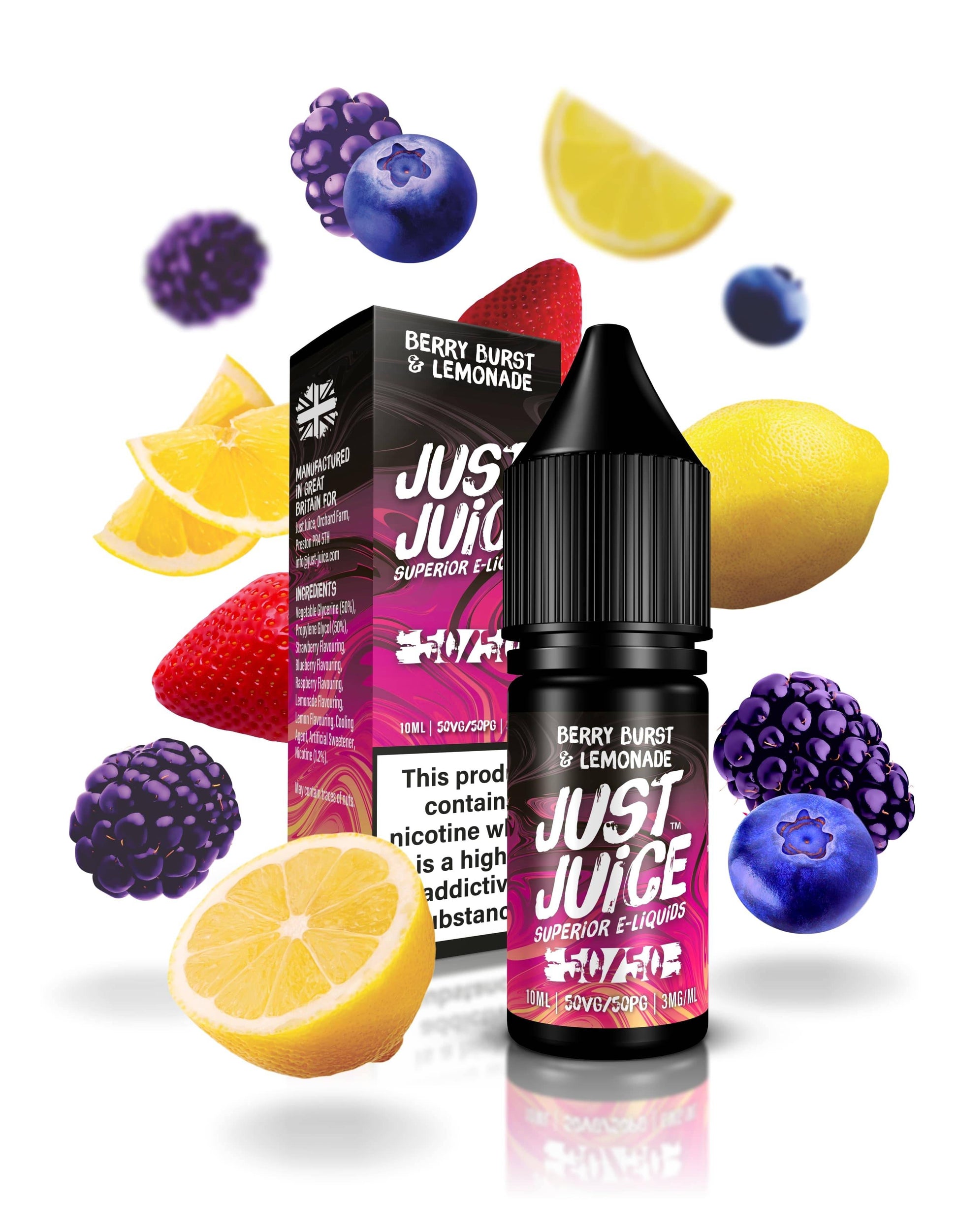 Just Juice 50:50 | FUSIONS BERRY BURST & LEMONADE | 10ml Single | Various Nicotine Strengths - IFANCYONE WHOLESALE