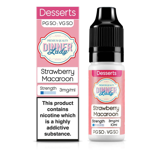 Dinner Lady 50/50 Range | Desserts | Strawberry Macaroon | 10ml Single | Various Nicotine Strengths