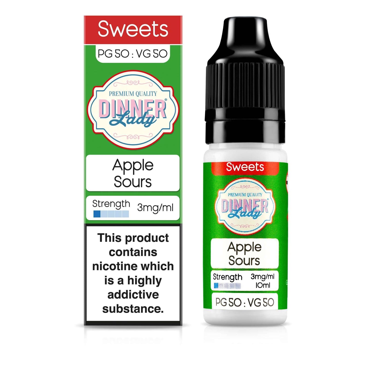 Dinner Lady 50/50 Range | Sweets | Apple Sours | 10ml Single | Various Nicotine Strengths