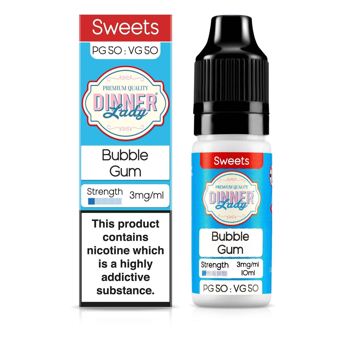 Dinner Lady 50/50 Range | Sweets | Bubblegum | 10ml Single | Various Nicotine Strengths