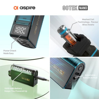 Aspire | Gotek Nano Pod Vape Kit | 1000mAh | Various Colours | Gotek Pod Compatible