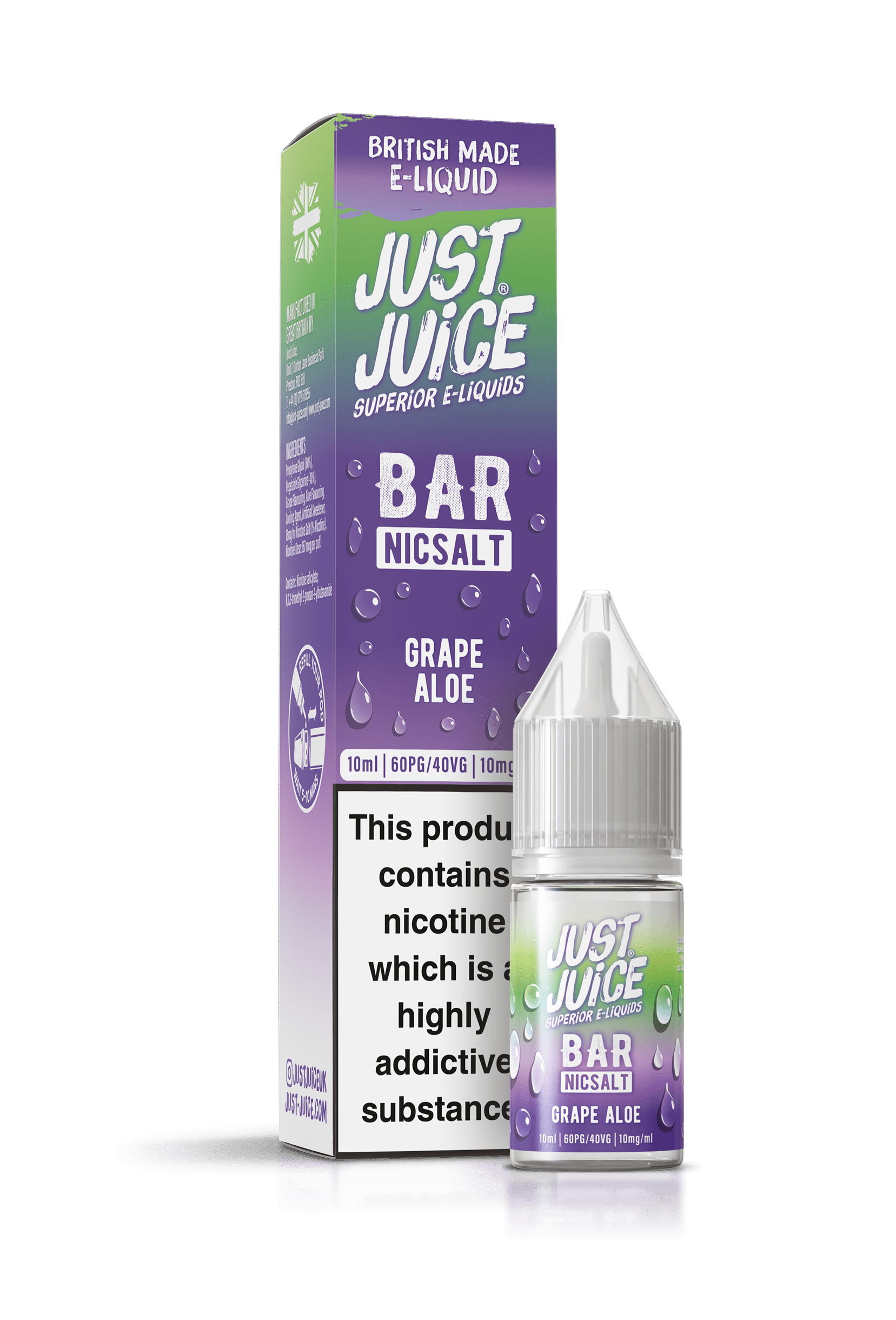 Just Juice Bar Range Nicotine Salts | 10ml Disposable Flavours | GRAPE ALOE | 5mg / 10mg / 20mg Nic Salt - IFANCYONE WHOLESALE