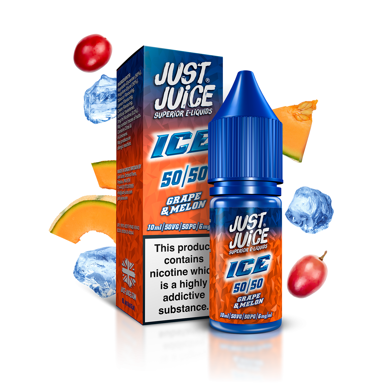 Just Juice ICE 50:50 | Grape & Melon | 10ml Single | Various Nicotine Strengths - IFANCYONE WHOLESALE