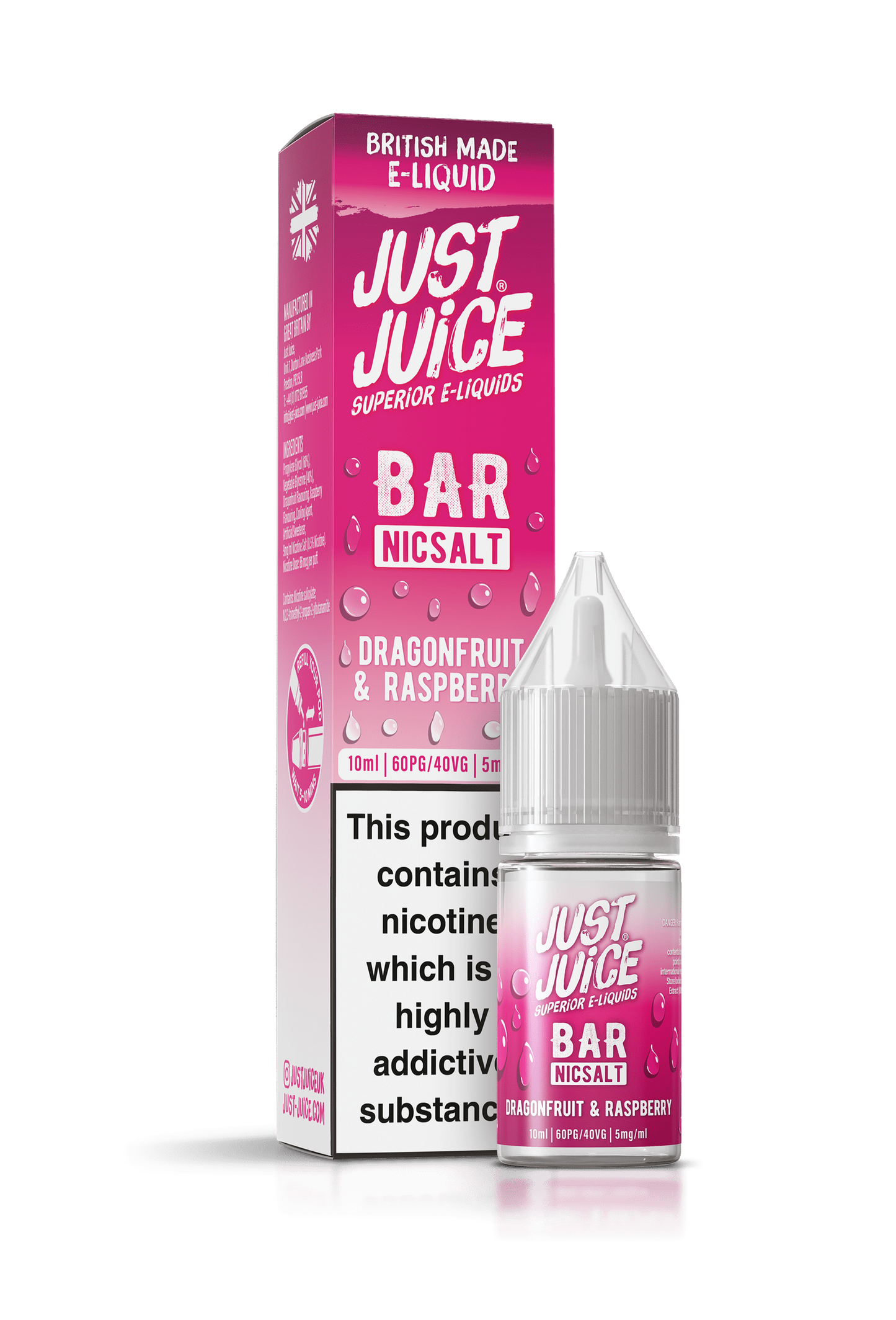 Just Juice Bar Range Nicotine Salts | 10ml Disposable Flavours | DRAGON FRUIT & RASPBERRY | 5mg / 10mg / 20mg Nic Salt - IFANCYONE WHOLESALE