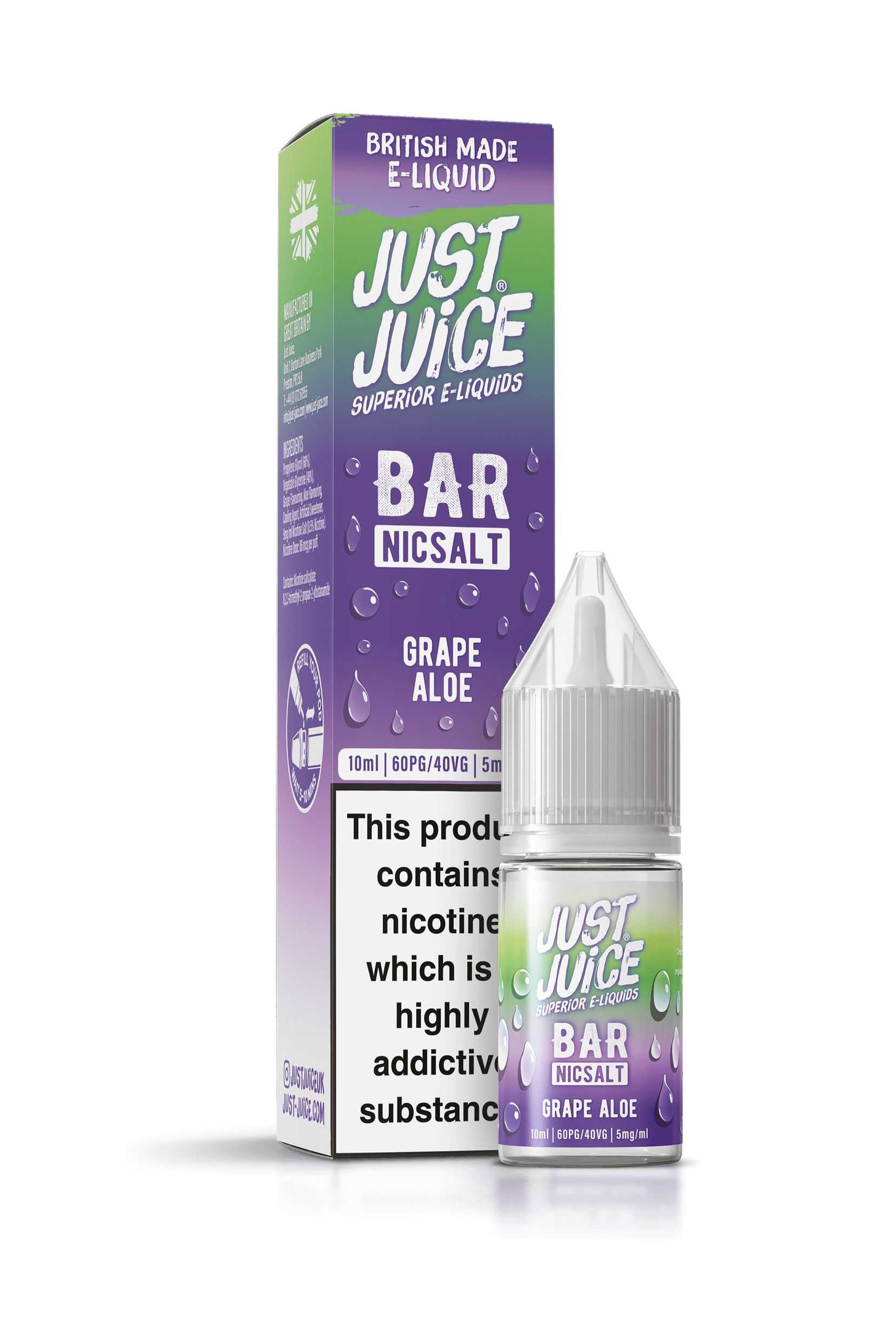 Just Juice Bar Range Nicotine Salts | 10ml Disposable Flavours | GRAPE ALOE | 5mg / 10mg / 20mg Nic Salt - IFANCYONE WHOLESALE