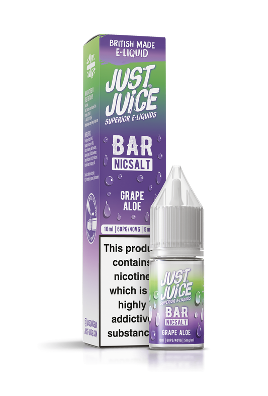 Just Juice Bar Range Nicotine Salts | 10ml Disposable Flavours | GRAPE ALOE | 5mg / 10mg / 20mg Nic Salt - IFANCYONE WHOLESALE