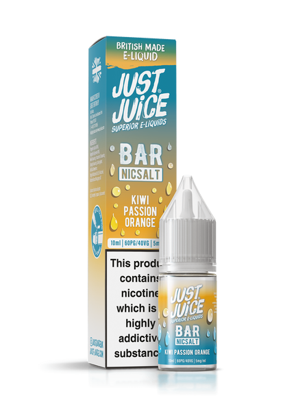 Just Juice Bar Range Nicotine Salts | 10ml Disposable Flavours | KIWI PASSION ORANGE | 5mg / 10mg / 20mg Nic Salt - IFANCYONE WHOLESALE