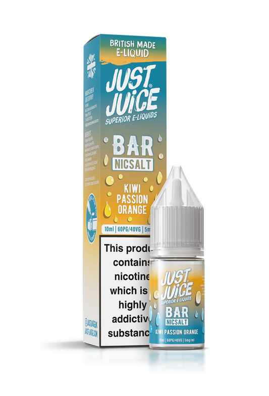 Just Juice Bar Range Nicotine Salts | 10ml Disposable Flavours | KIWI PASSION ORANGE | 5mg / 10mg / 20mg Nic Salt - IFANCYONE WHOLESALE