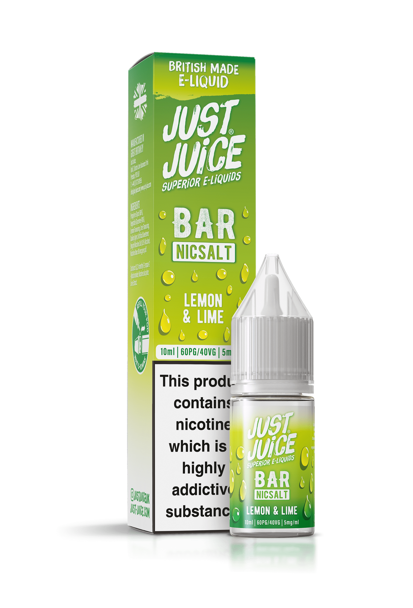 Just Juice Bar Range Nicotine Salts | 10ml Disposable Flavours | LEMON & LIME | 5mg / 10mg / 20mg Nic Salt - IFANCYONE WHOLESALE