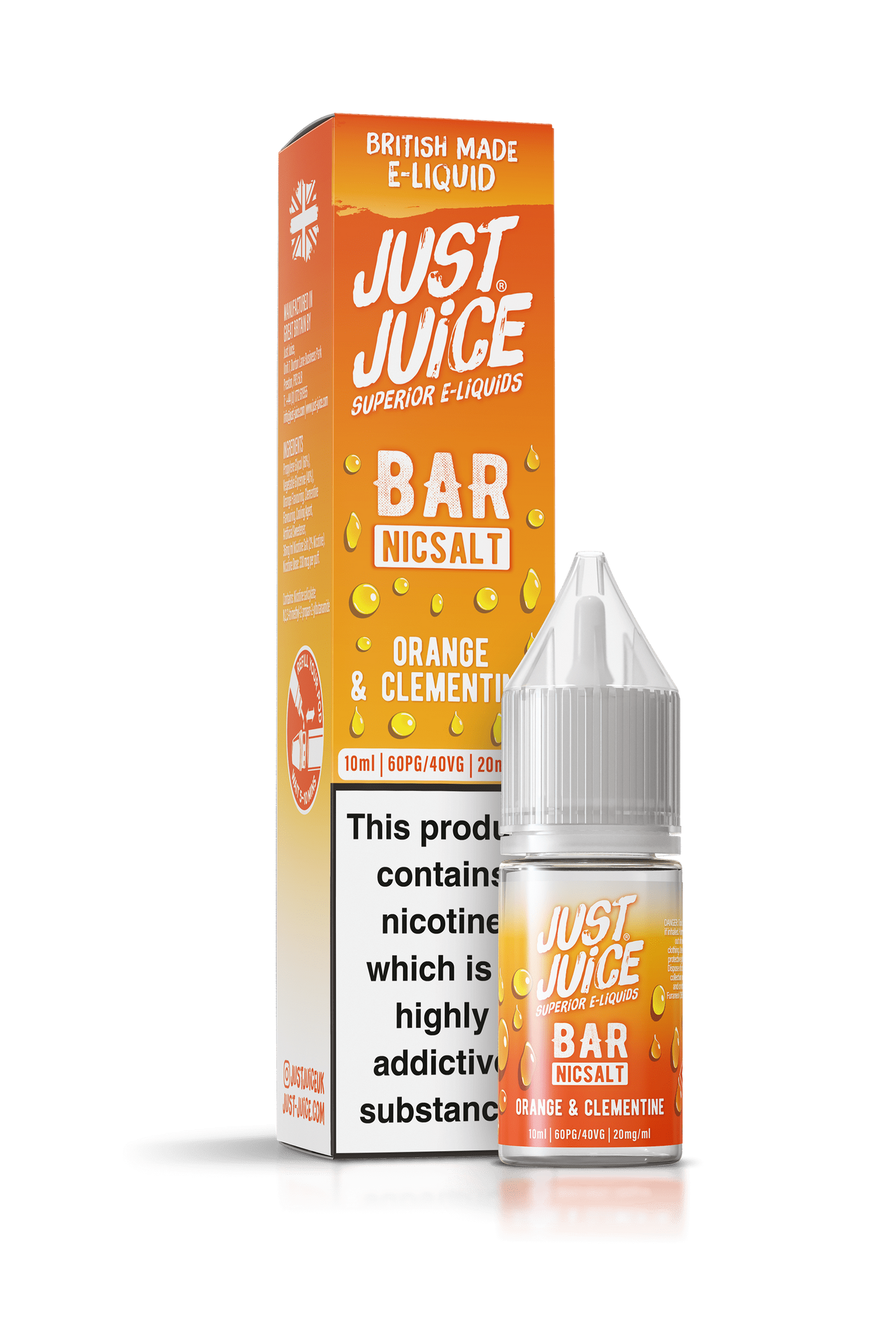Just Juice Bar Range Nicotine Salts | 10ml Disposable Flavours | ORANGE & CLEMENTINE | 5mg / 10mg / 20mg Nic Salt - IFANCYONE WHOLESALE