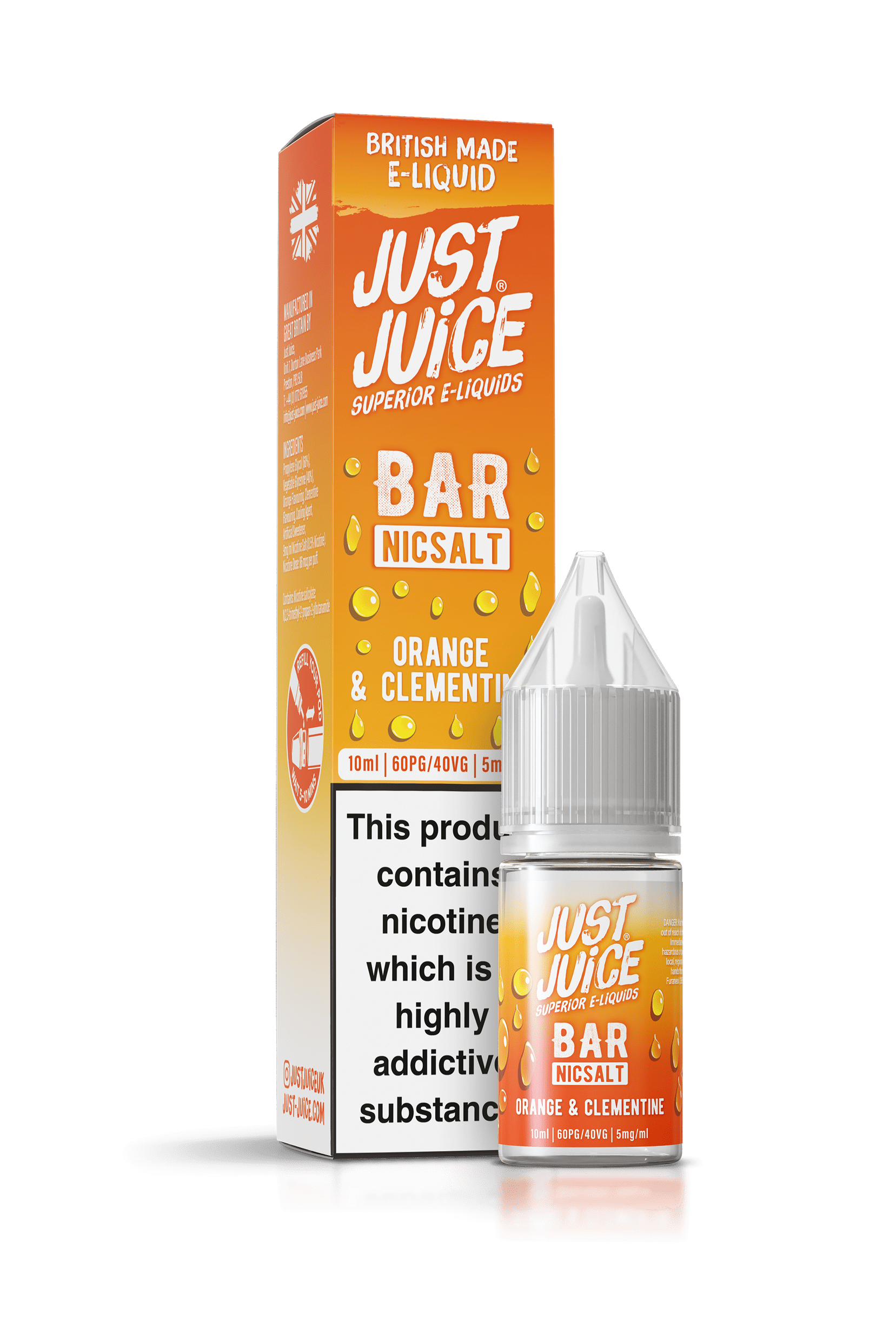 Just Juice Bar Range Nicotine Salts | 10ml Disposable Flavours | ORANGE & CLEMENTINE | 5mg / 10mg / 20mg Nic Salt - IFANCYONE WHOLESALE
