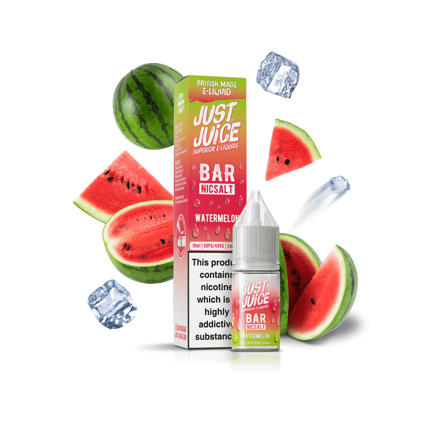 Just Juice Bar Range Nicotine Salts | 10ml Disposable Flavours | WATERMELON | 5mg / 10mg / 20mg Nic Salt - IFANCYONE WHOLESALE