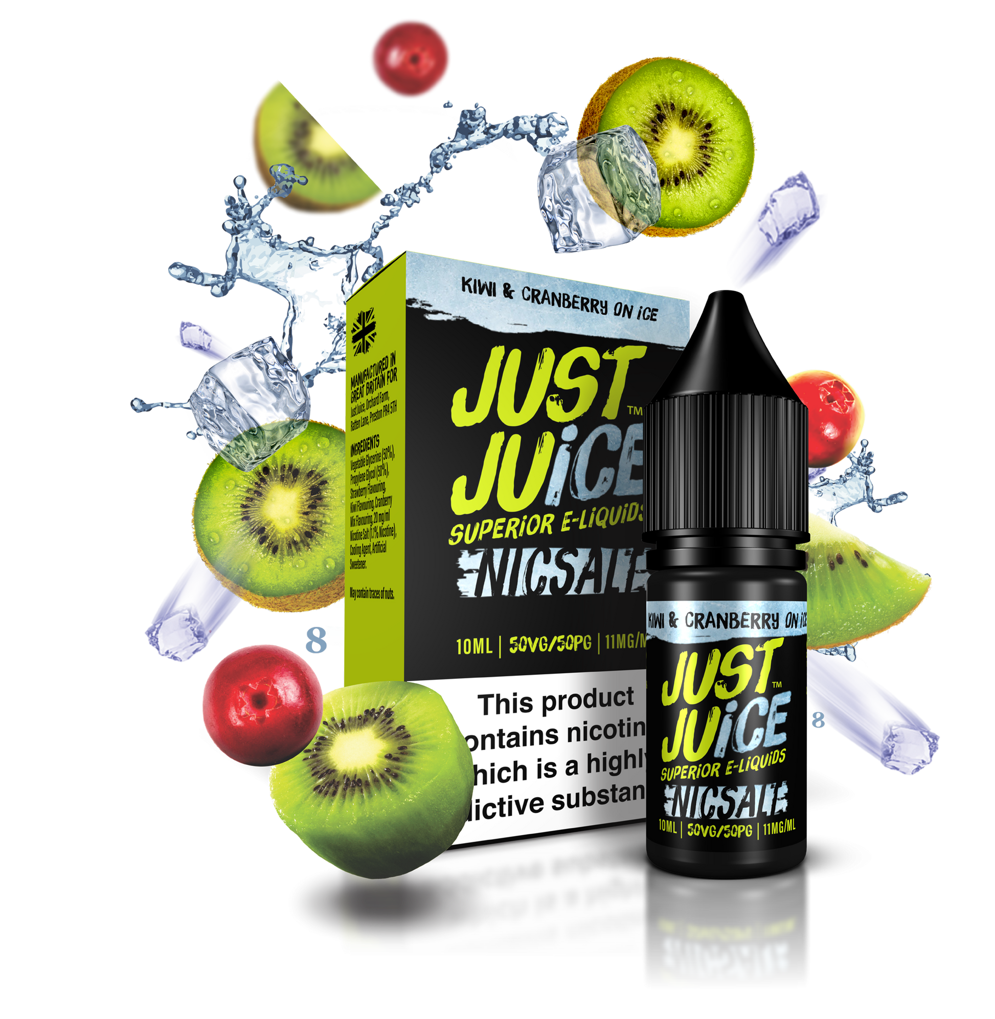 Just Juice Nic Salts | Kiwi & Cranberry On Ice | 10ml Single | 5mg / 11mg / 20mg Nicotine Salt - IFANCYONE WHOLESALE