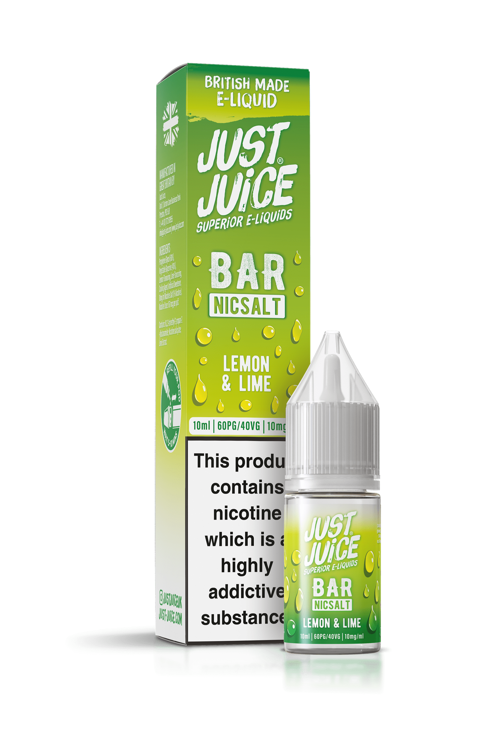 Just Juice Bar Range Nicotine Salts | 10ml Disposable Flavours | LEMON & LIME | 5mg / 10mg / 20mg Nic Salt - IFANCYONE WHOLESALE