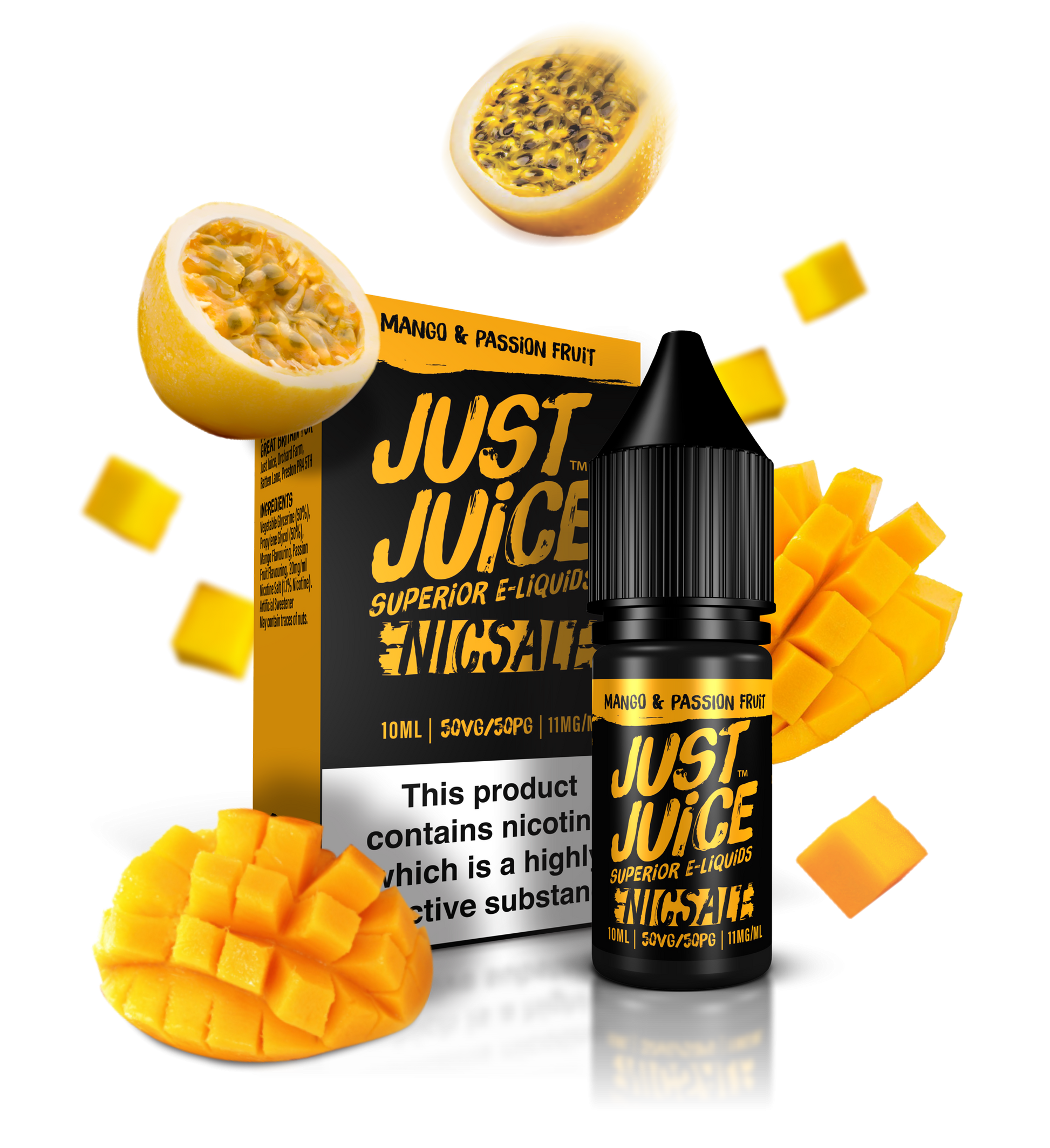 Just Juice Nic Salts | Mango & Passion Fruit | 10ml Single | 5mg / 11mg / 20mg Nicotine Salt - IFANCYONE WHOLESALE
