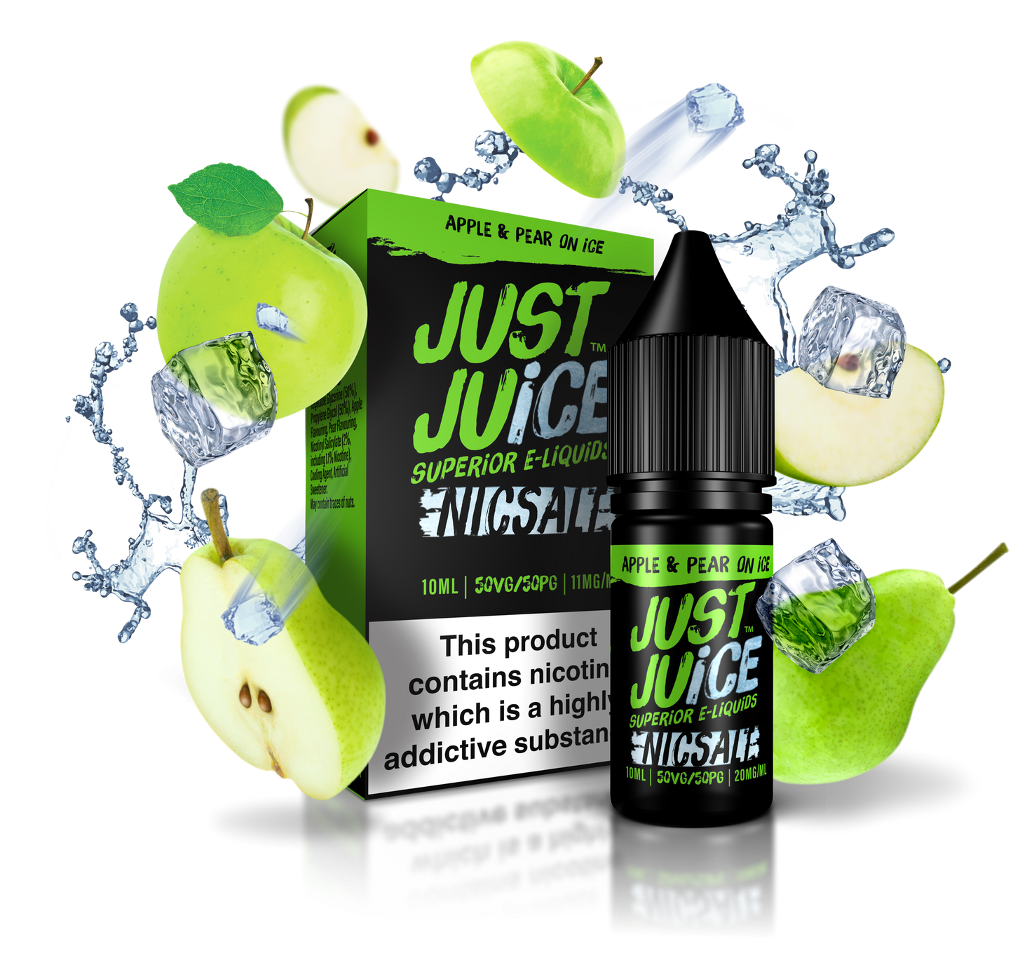 Just Juice Nic Salts | Apple & Pear on Ice | 10ml Single | 5mg / 11mg / 20mg Nicotine Salt