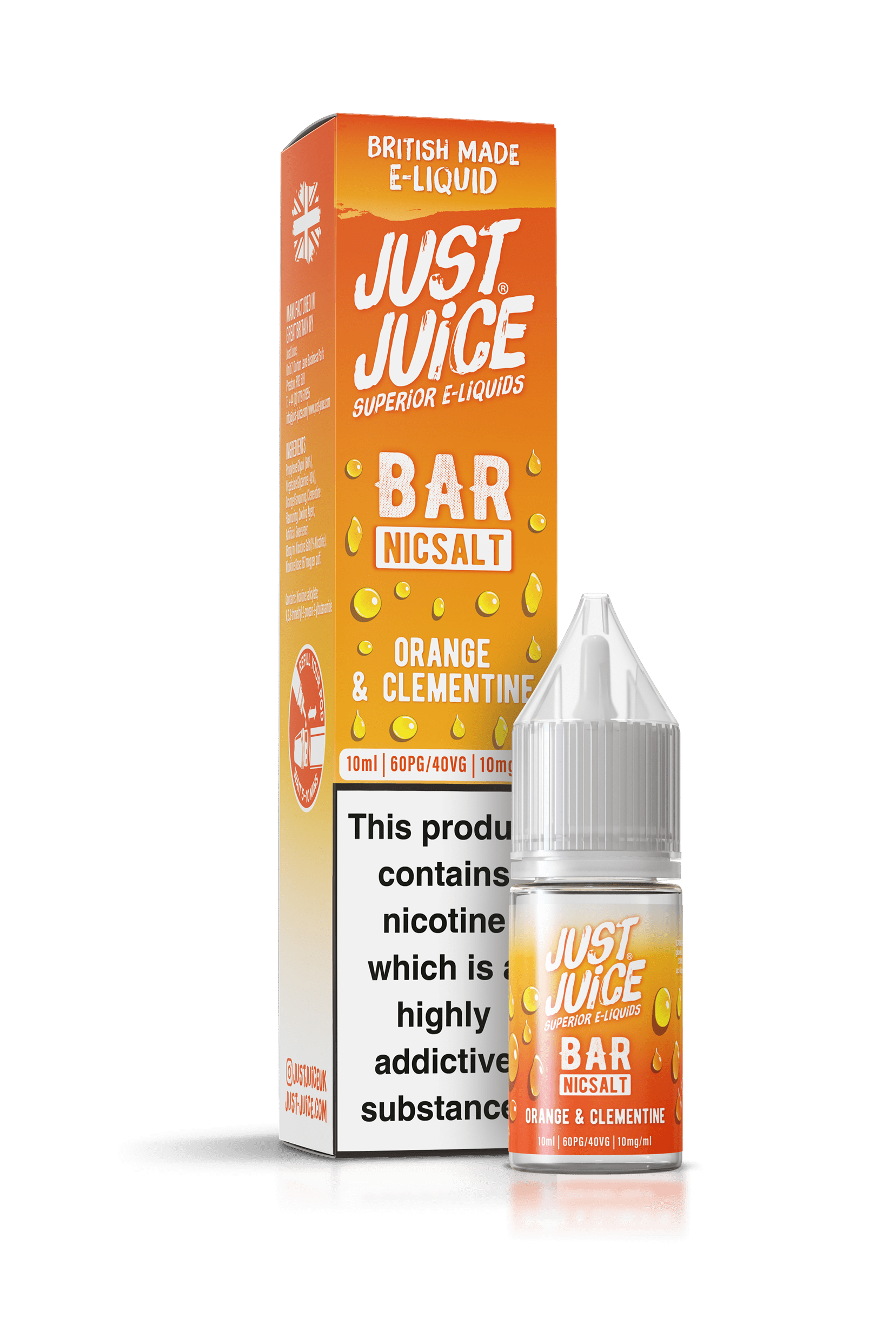 Just Juice Bar Range Nicotine Salts | 10ml Disposable Flavours | ORANGE & CLEMENTINE | 5mg / 10mg / 20mg Nic Salt - IFANCYONE WHOLESALE