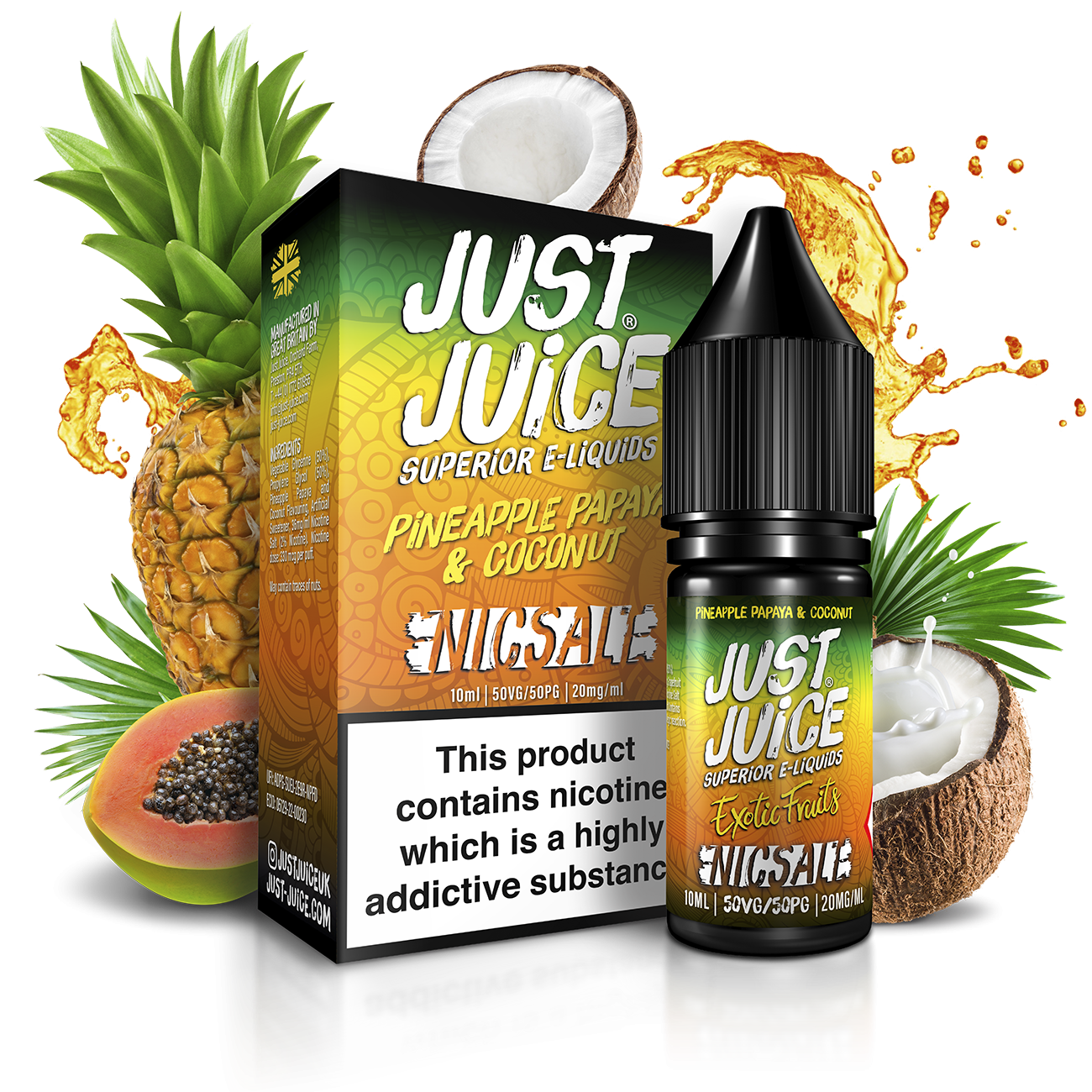 Just Juice Exotic Fruits Nic Salts | Pineapple Papaya & Coconut | 10ml Single | 11mg / 20mg Nicotine Salt