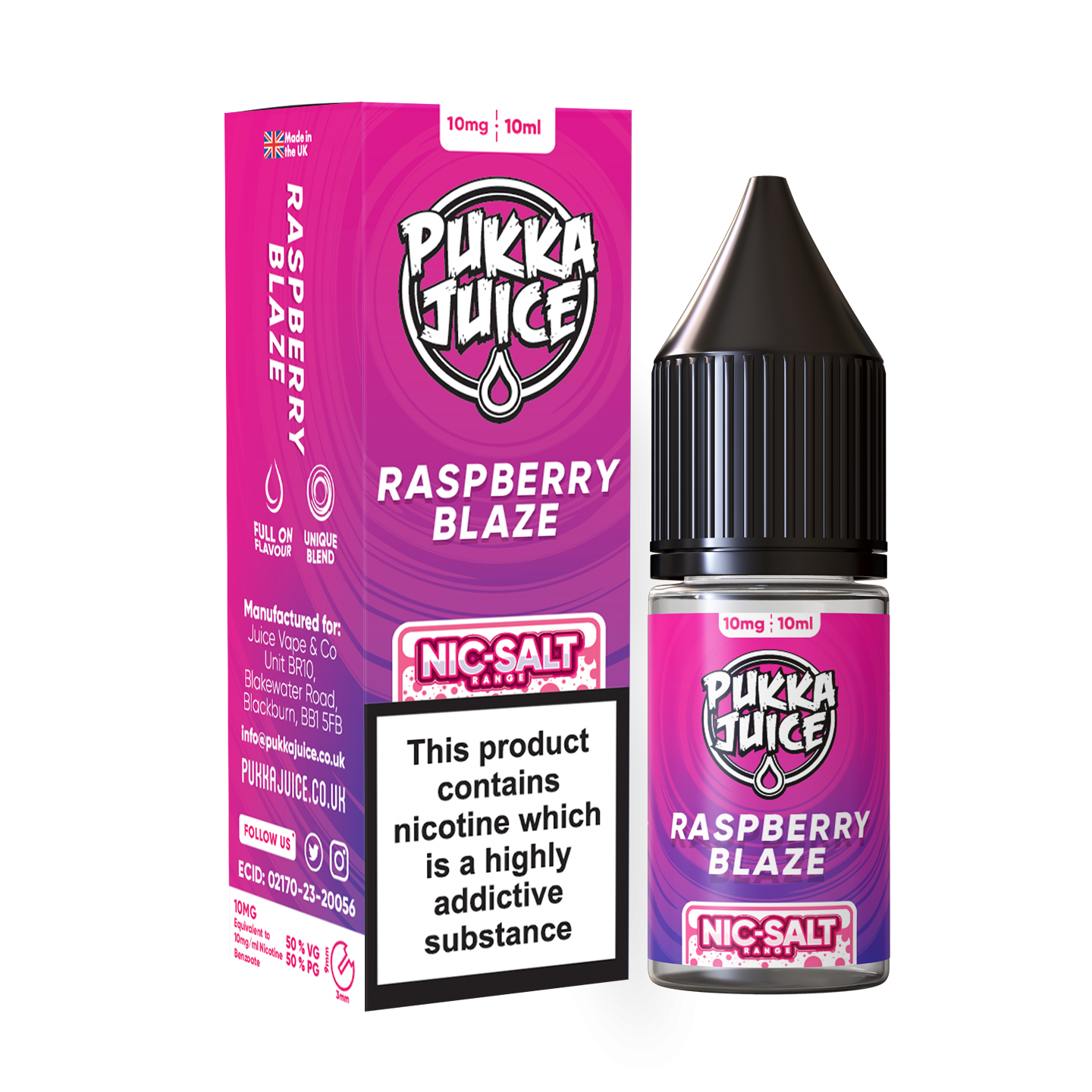 Pukka Juice Nicotine Salts | RASPBERRY BLAZE | 10ml | 10mg / 20mg Nic Salt - IFANCYONE WHOLESALE
