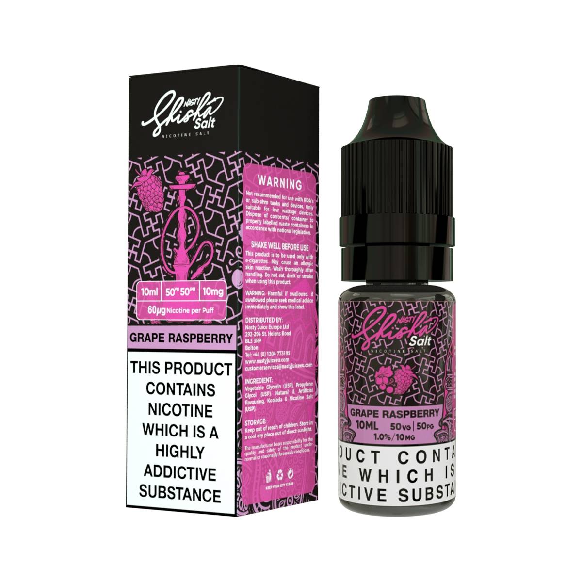 Nasty Shisha Salts | Grape Raspberry | 10ml Single | 10mg / 20mg Nicotine Salt