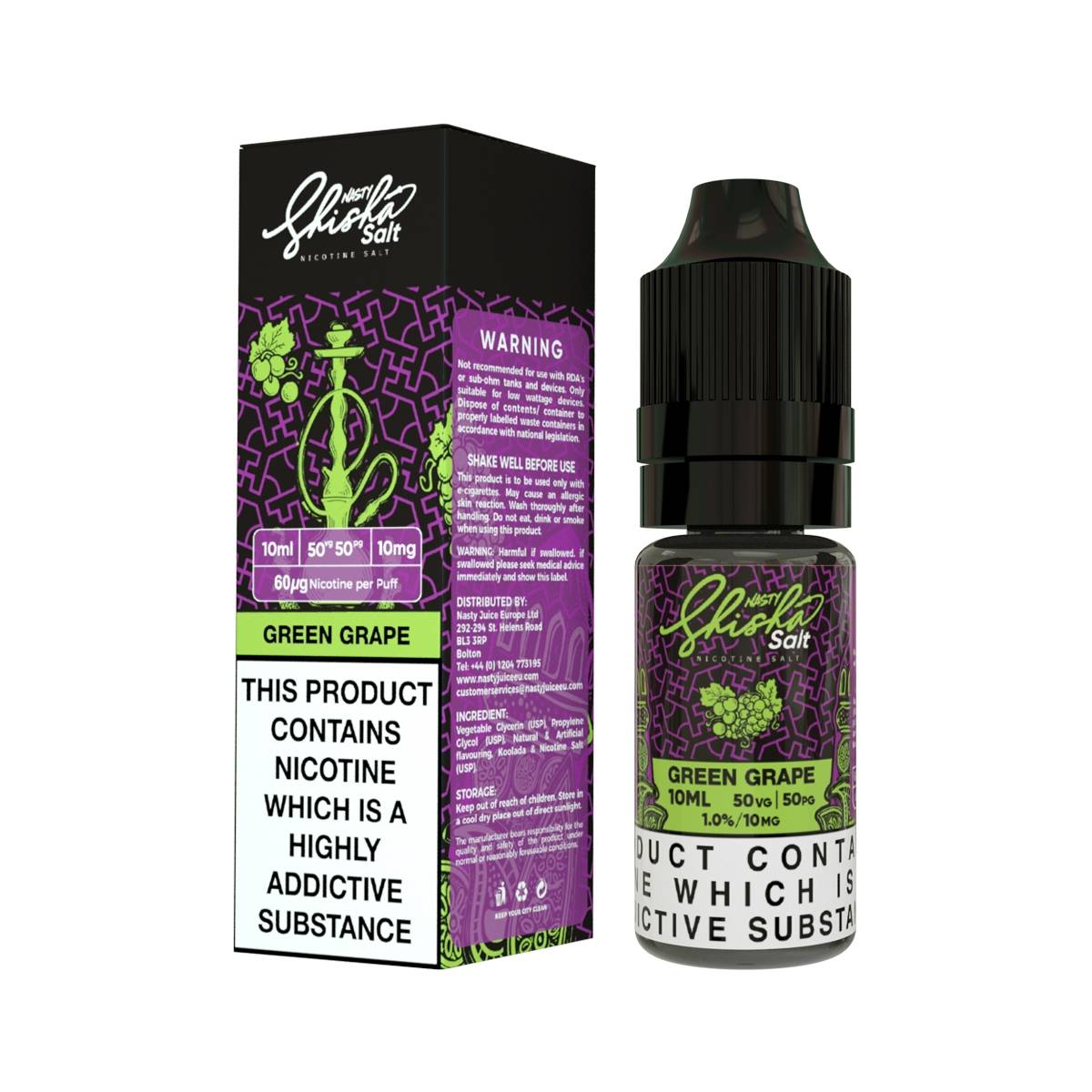 Nasty Shisha Salts | Green Grape | 10ml Single | 10mg / 20mg Nicotine Salt