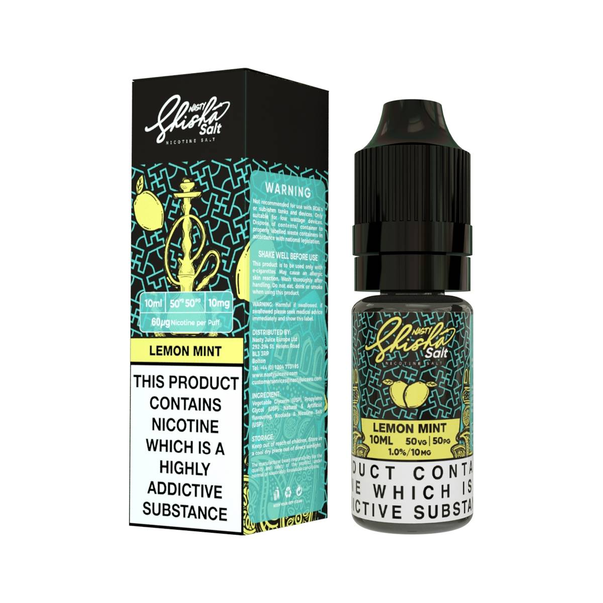 Nasty Shisha Salts | Lemon Mint | 10ml Single | 10mg / 20mg Nicotine Salt