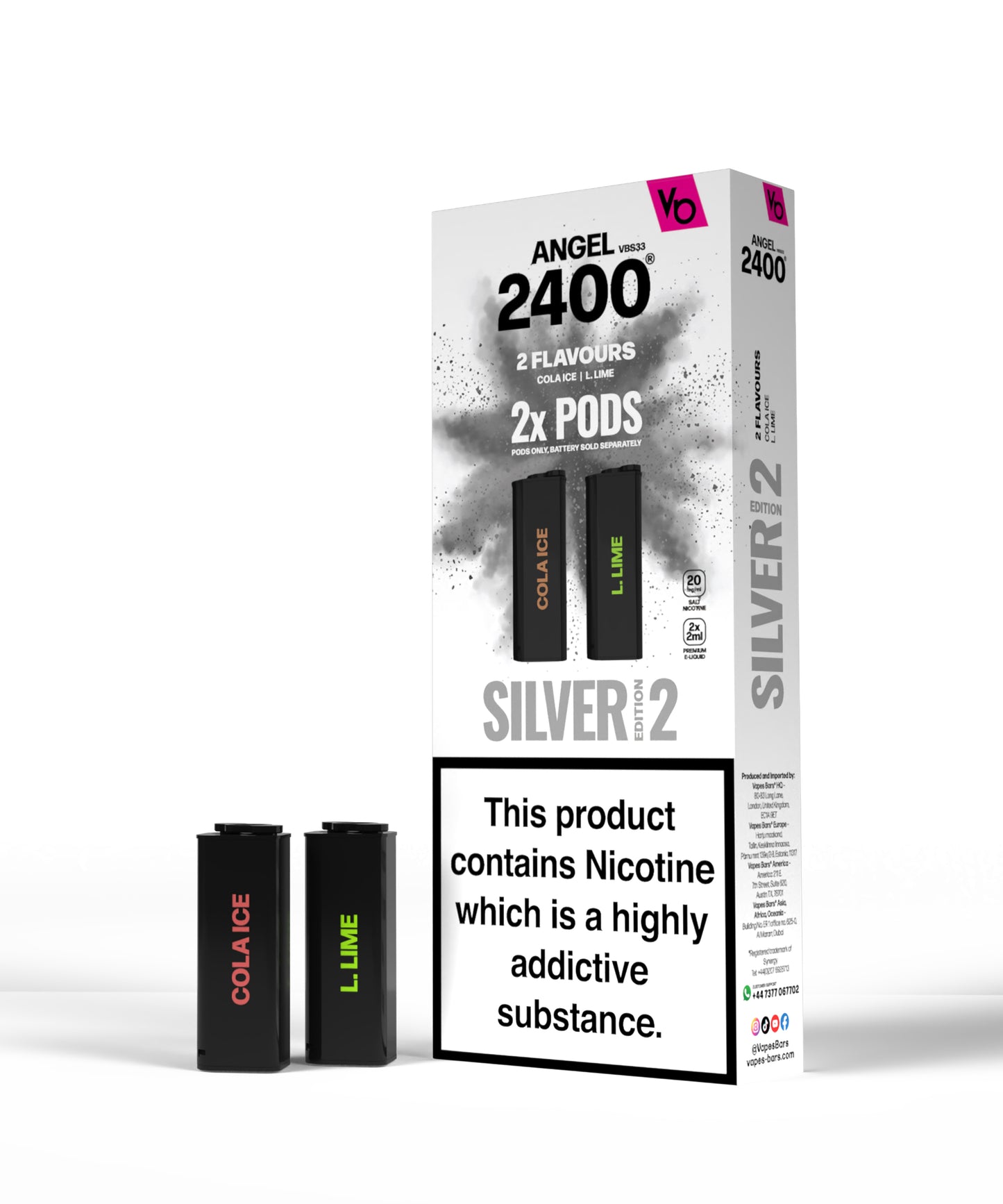 Vapes Bars | Angel 2400 Puff Replacement Nicotine Salt Pods | Pack of 2 | Various Flavours | 20mg