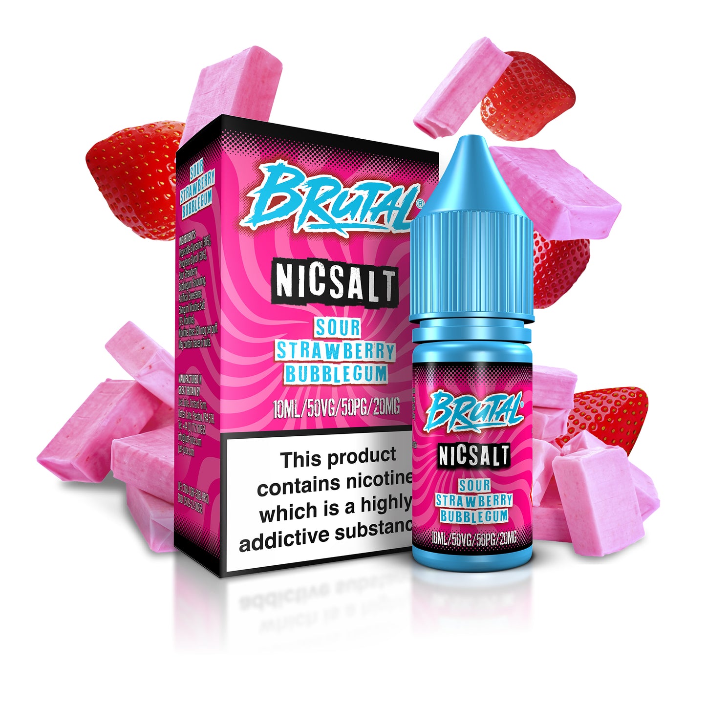 Just Juice BRUTAL Range | Sour Strawberry Bubblegum | 10ml Nic Salts | 11mg / 20mg Nicotine Salt Strength