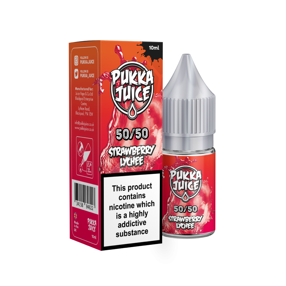 Pukka Juice | 50/50 Range | STRAWBERRY LYCHEE | 10ml TPD Bottles | Various Nicotine Strength - IFANCYONE WHOLESALE