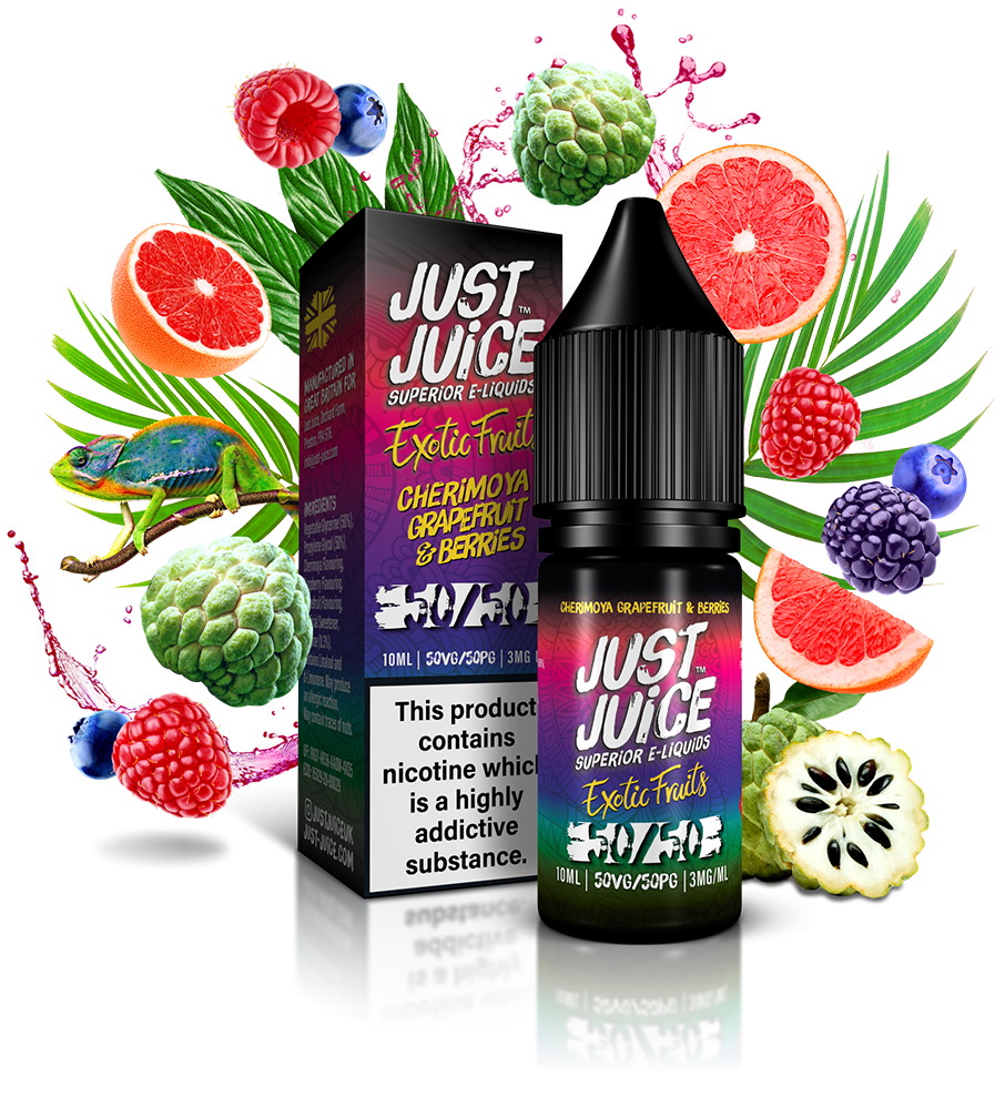 Just Juice Exotic Fruits 50:50 | Cherimoya, Grapefruit & Berries | 10ml Single | Various Nicotine Strengths - IFANCYONE WHOLESALE