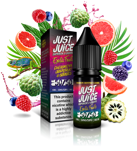 Just Juice Exotic Fruits 50:50 | Cherimoya, Grapefruit & Berries | 10ml Single | Various Nicotine Strengths - IFANCYONE WHOLESALE