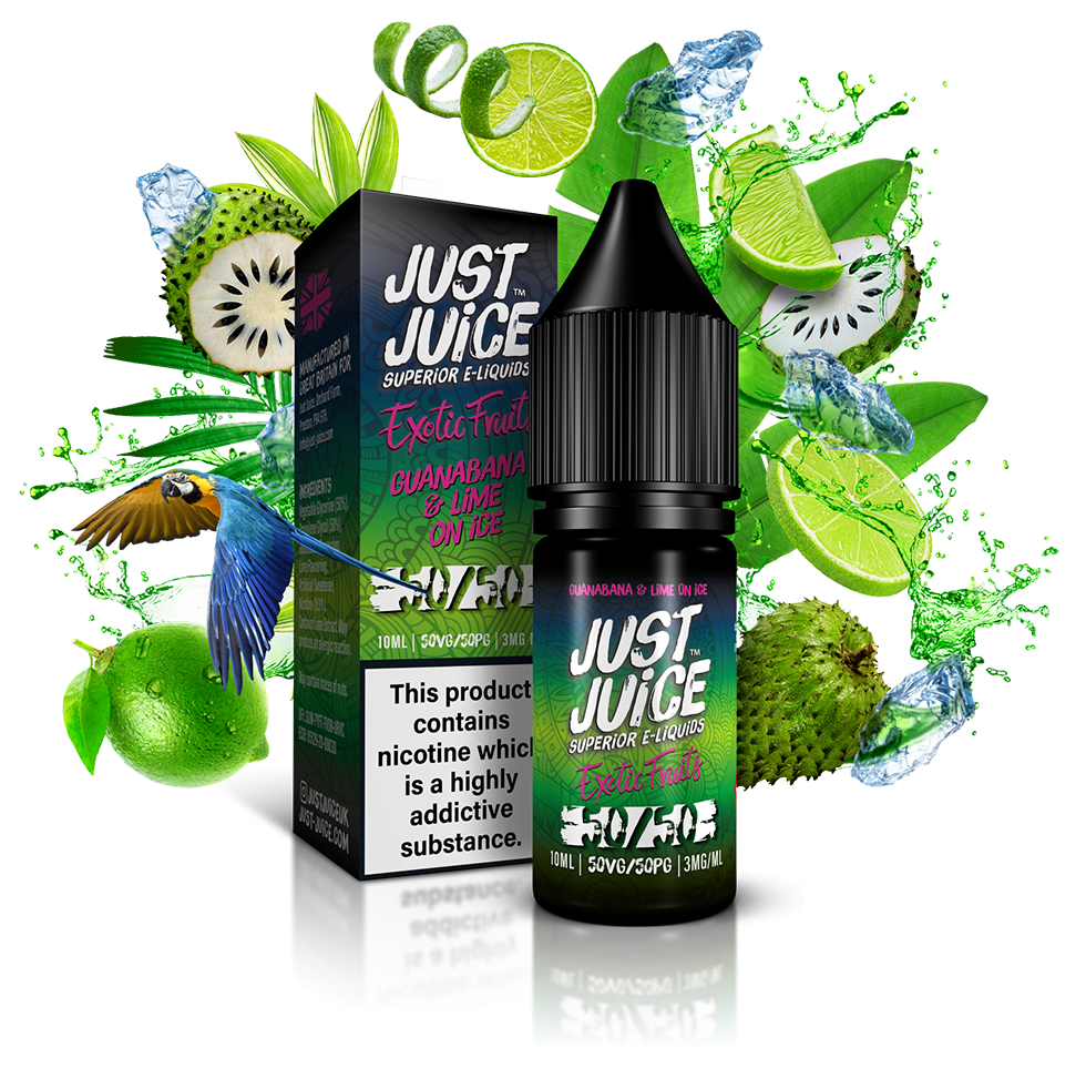 Just Juice Exotic Fruits 50:50 | Guabana & Lime on Ice | 10ml Single | Various Nicotine Strengths - IFANCYONE WHOLESALE