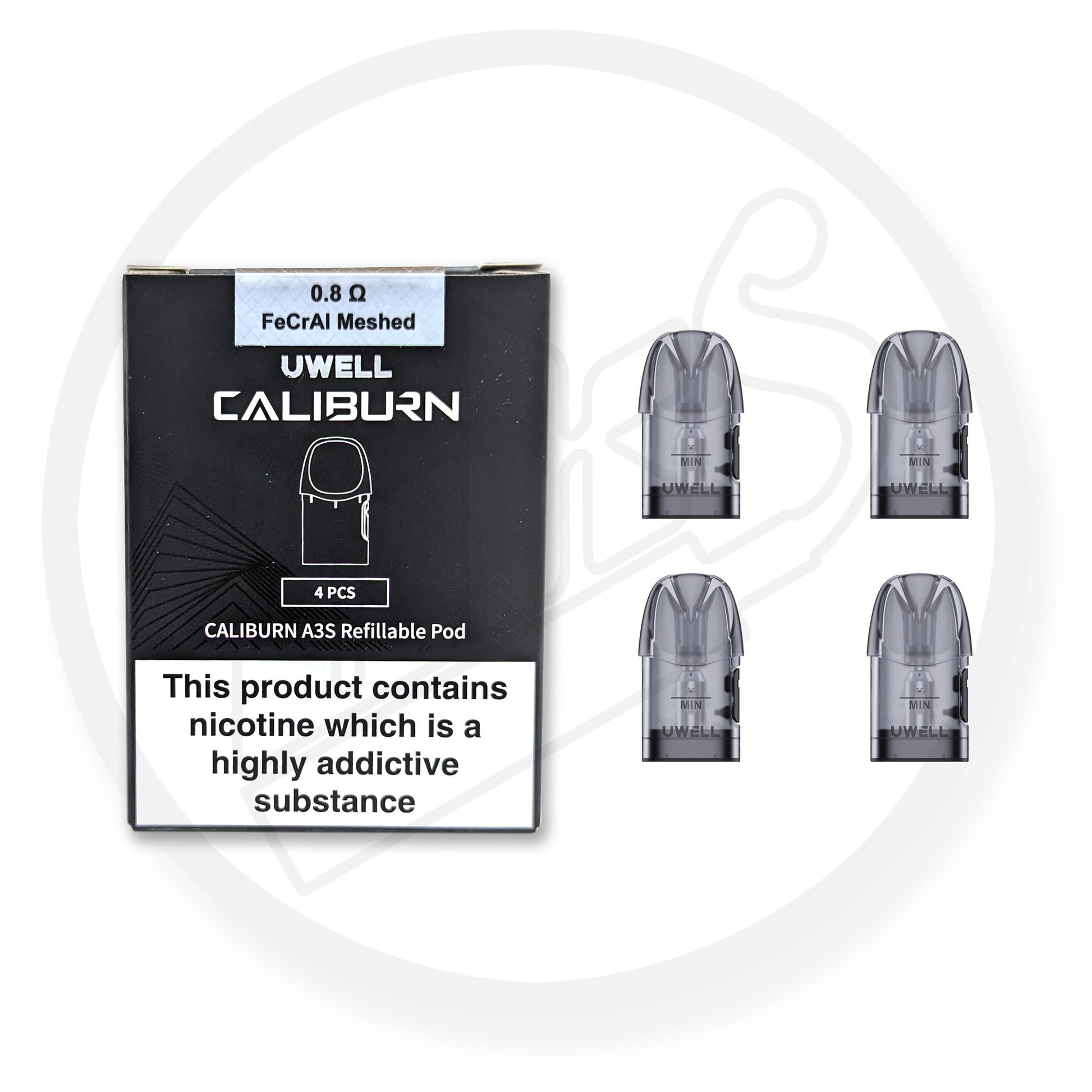 UWELL | Caliburn A3S 2ml Refillable Pods | Caliburn A3 Compatible | Pack of 4 | 0.8 Ohm Mesh - IFANCYONE WHOLESALE